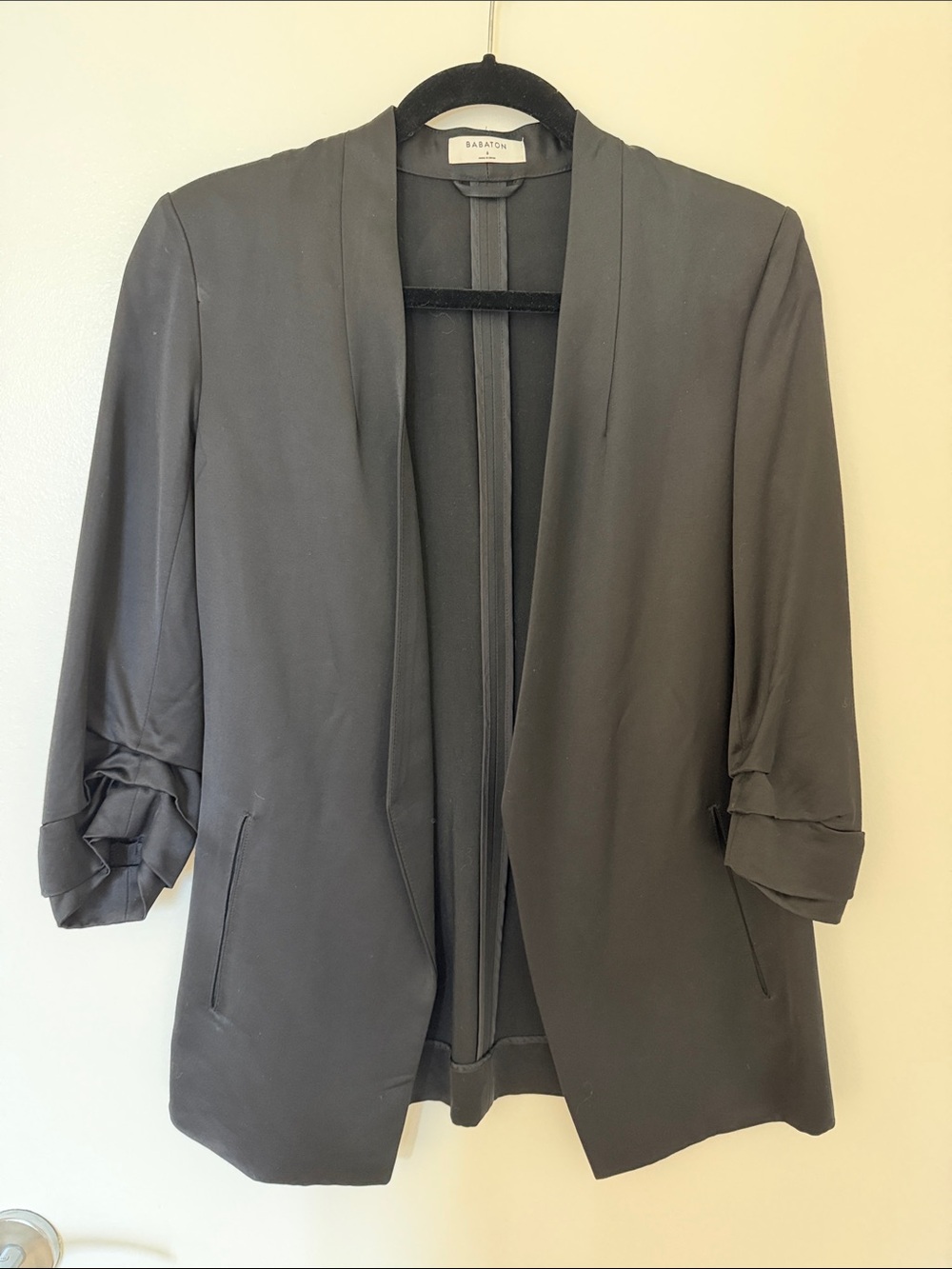 Aritzia Black Open-Front Blazer with Rolled Sleeves